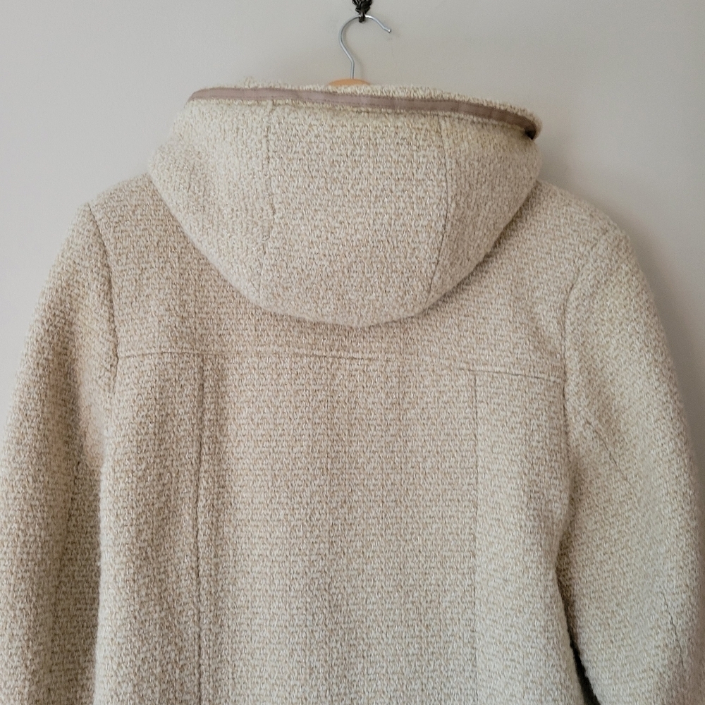 Vintage Women's Wool Blend Oatmeal Beige Tweed Hooded Duffle Coat Jacket Size 10 - Picture 4 of 10